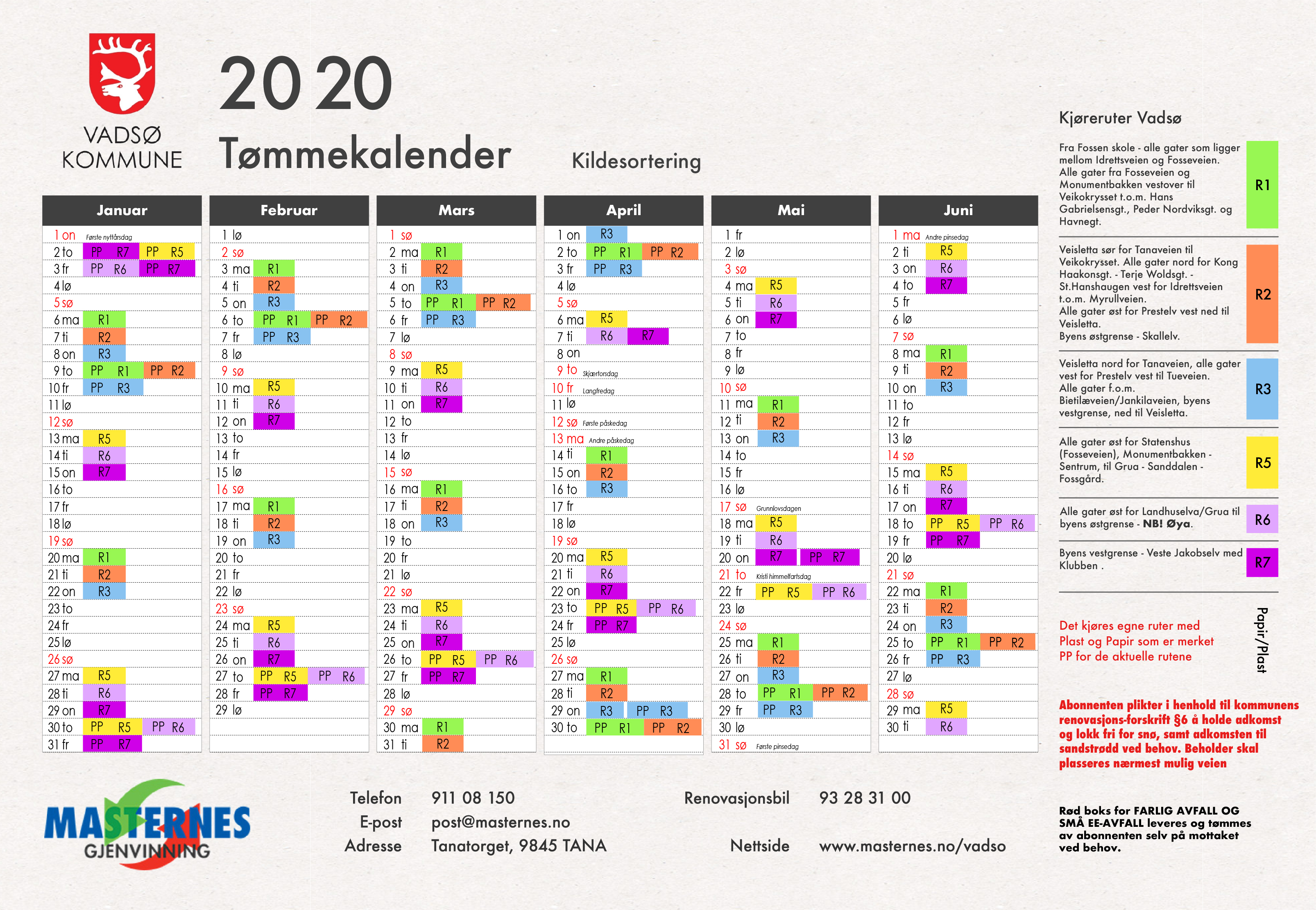 Tømmekalender 2020 for Vadsø Kommune
