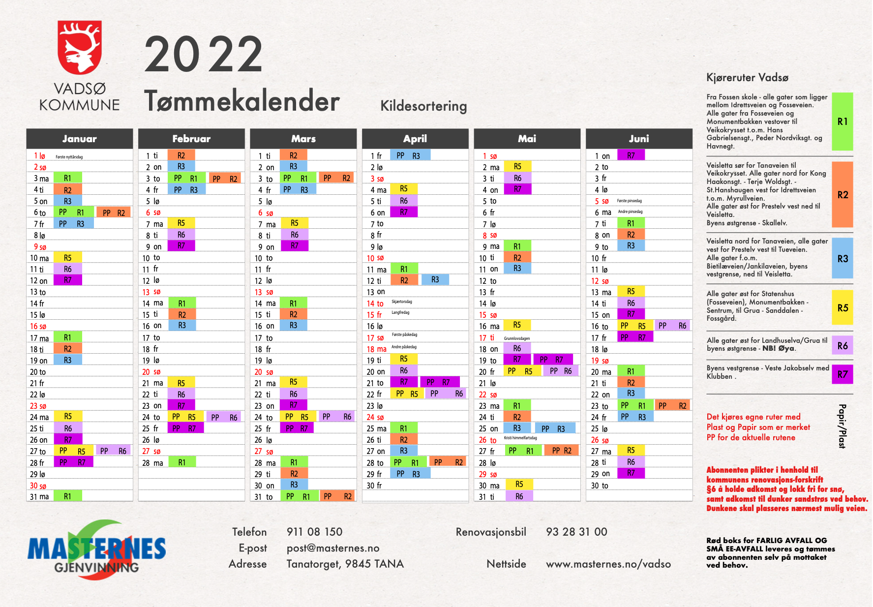Tømmekalender 2022 for Vadsø Kommune