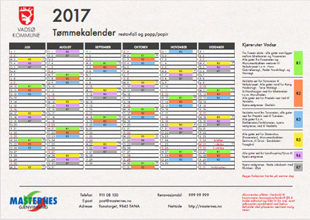 Tømmekalender 2017 for Vadsø Kommune
