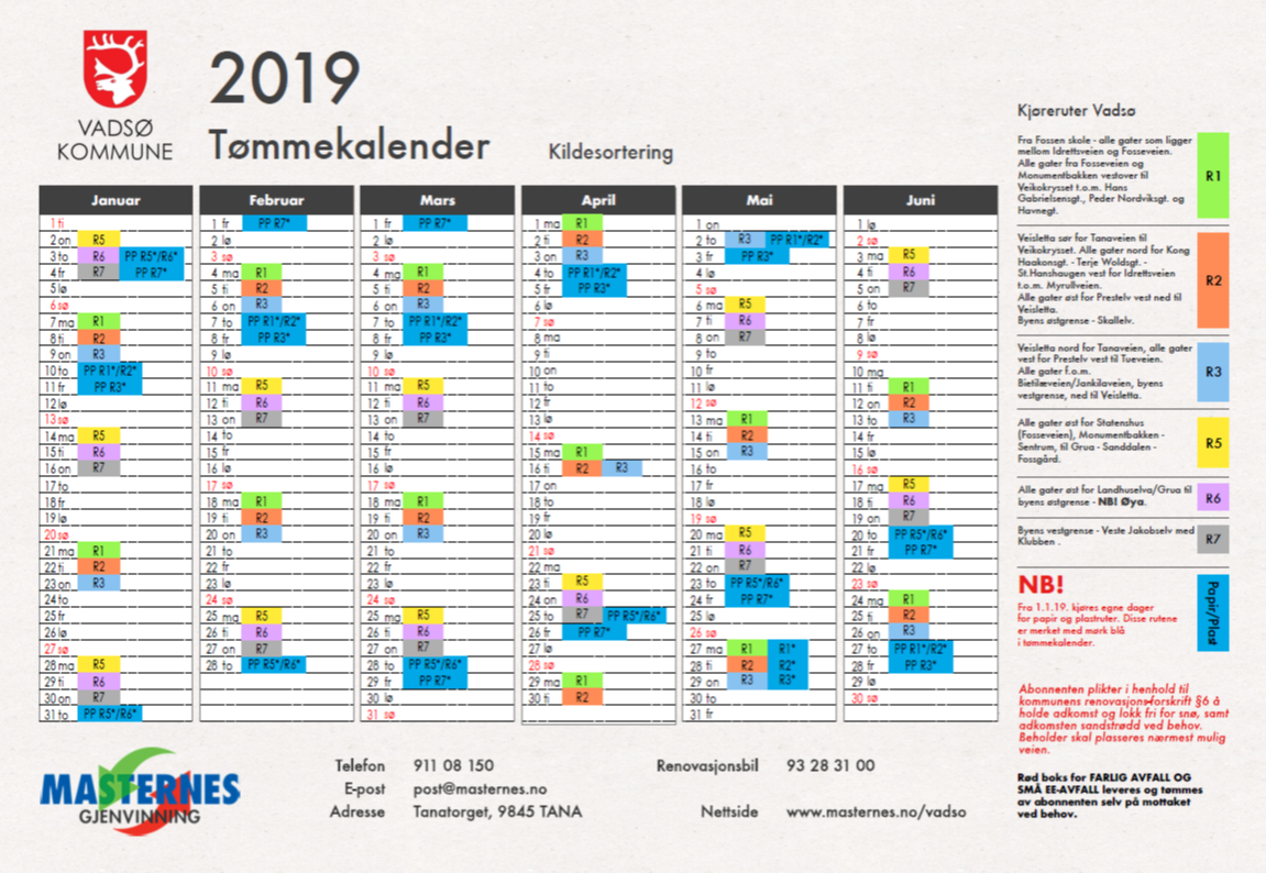 Tømmekalender 2019 for Vadsø Kommune