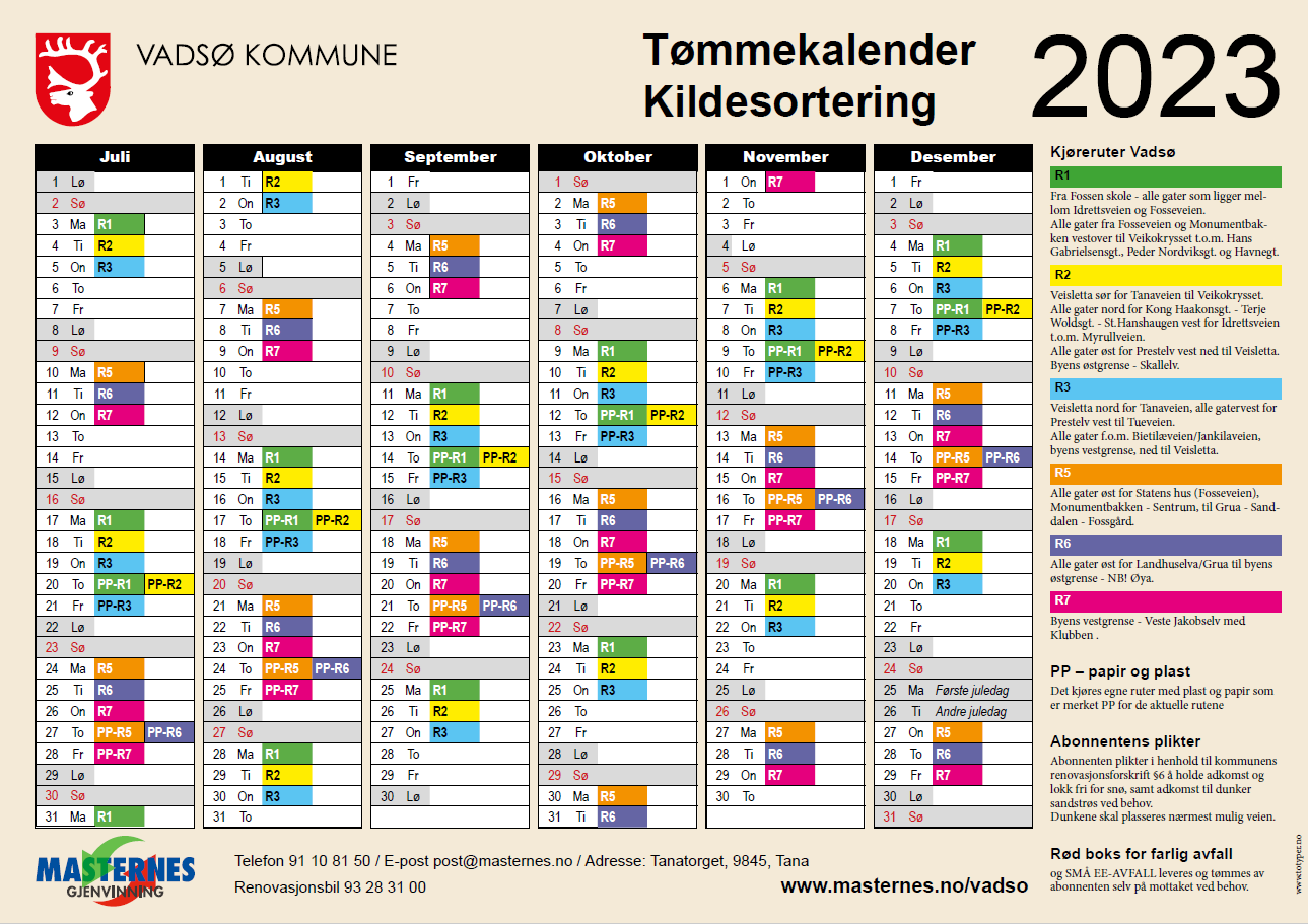 Tømmekalender 2022 for Vadsø Kommune